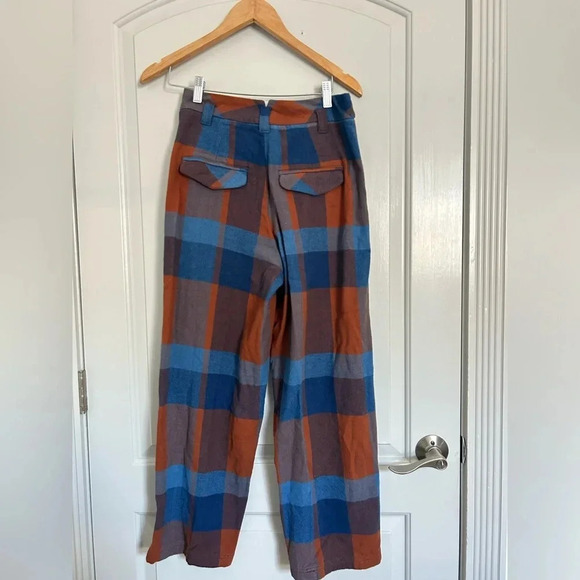 Free People Plaid Blue Brown Wide Leg Trouser size 2 NWOT - Picture 3 of 12